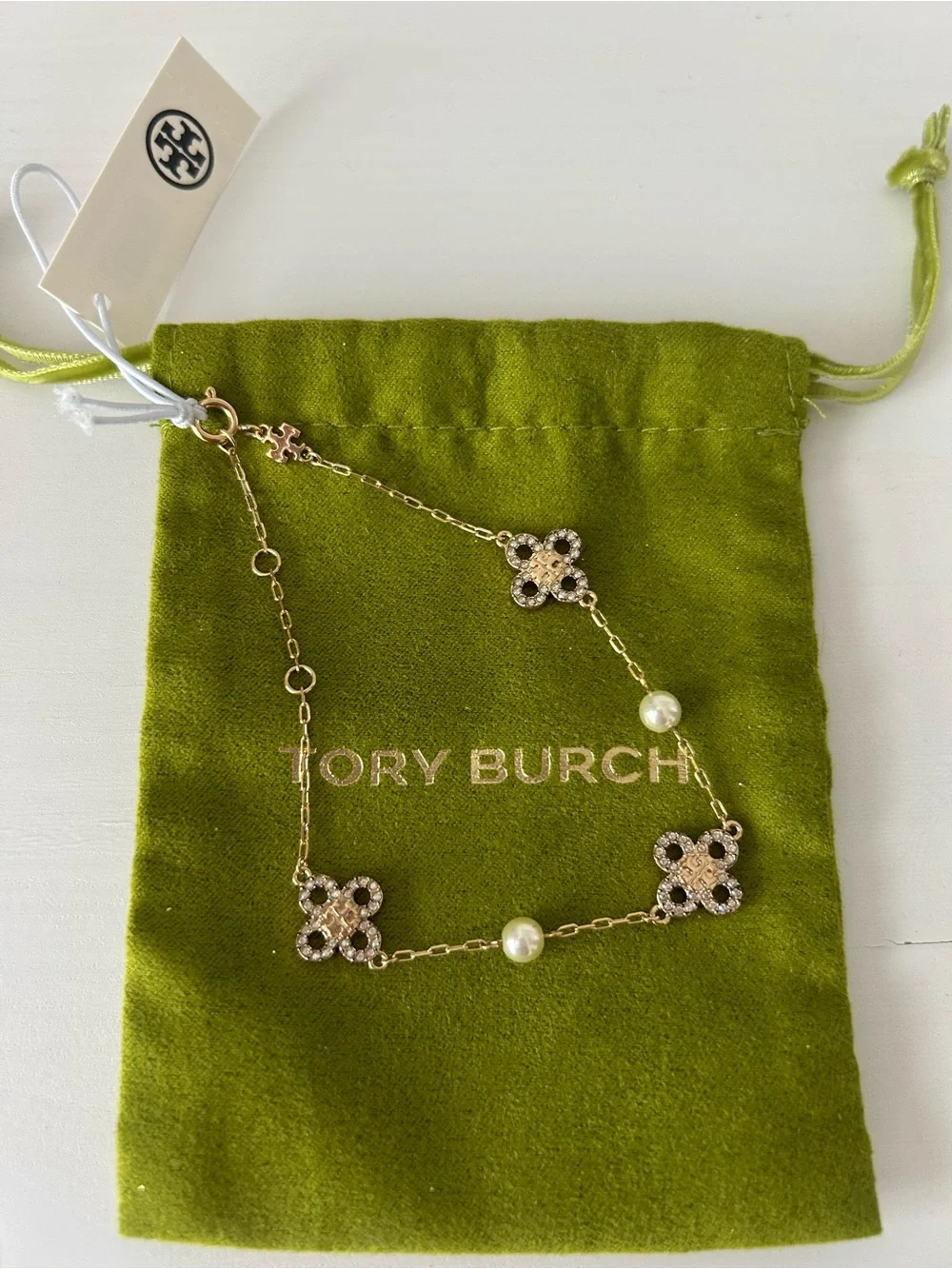 NWT Tory Burch Kira Clover Pearl Bracelet